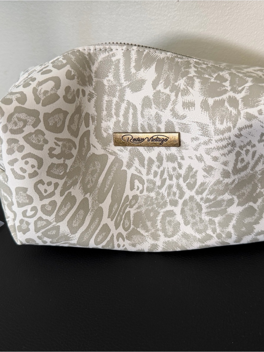 Vintage Cream Leopard Cosmetic Pouch